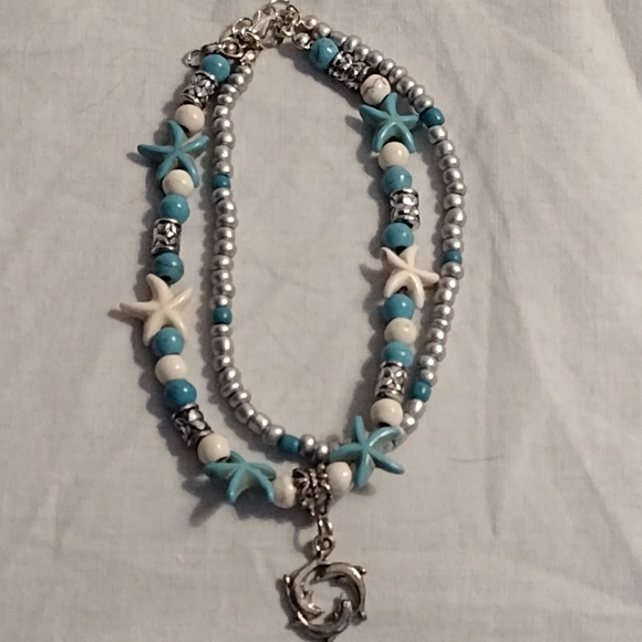 Jewelry - Starfish Charm Beaded Necklace - Blue and Silver